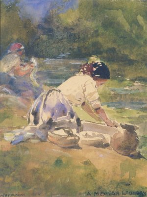 A Mexican Laundry by William Henry Holmes Oil Painting
