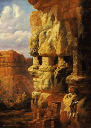 Cliff Houses On The Rio Mancos, Colorado by William Henry Holmes Oil Painting