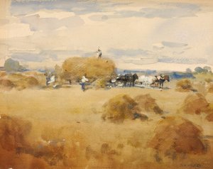 Haymaking Scene by William Henry Holmes Oil Painting