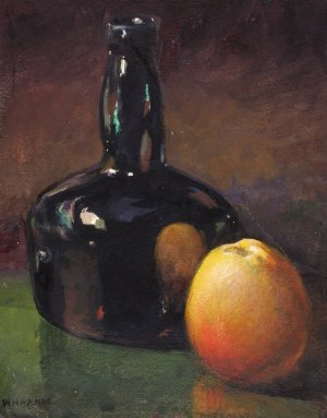Still Life-Apples and Bottle by William Henry Holmes Oil Painting