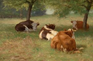 Cows in a Grassy Field by William Henry Howe Oil Painting