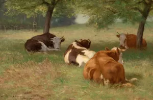 Cows in a Grassy Field by William Henry Howe Oil Painting