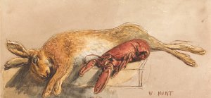 A Dead Hare and a Cooked Lobster on a Bench by William Henry Hunt Oil Painting