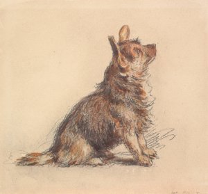 A Terrier Sitting, Looking Up to Right by William Henry Hunt Oil Painting