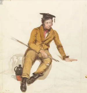 A Young Scholar Goes Fishing by William Henry Hunt Oil Painting