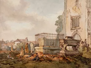Bushey Churchyard with the Tombs of Edridge, Hearne and H. Monro by William Henry Hunt Oil Painting
