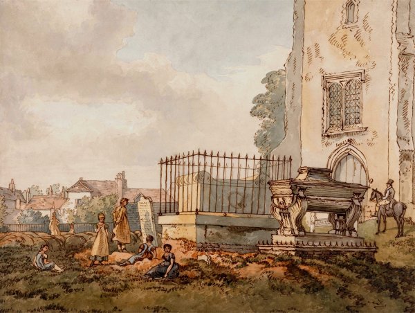 Main Product Photo of Bushey Churchyard with the Tombs of Edridge, Hearne and H. Monro  Painting by William Henry Hunt