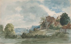 Cottages in an Extensive Landscape by William Henry Hunt Oil Painting
