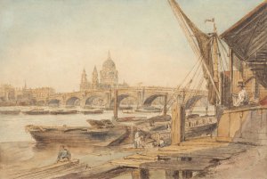 St. Paul's Cathedral and Blackfriar's Bridge by William Henry Hunt Oil Painting