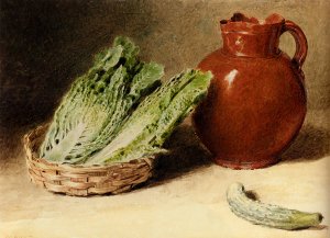 Still Life with a Jug, a Cabbage in a Basket and a Gherkin