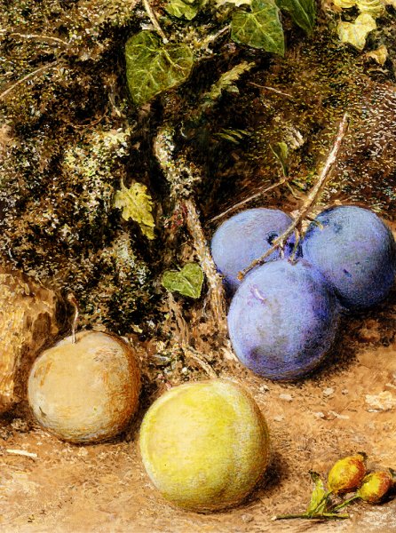 Main Product Photo of Still Life With Greengages and Plums on a Mossy Bank Painting by William Henry Hunt