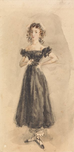 Study of a Young Girl, with Ringlets, in a Black Evening Dress by William Henry Hunt Oil Painting