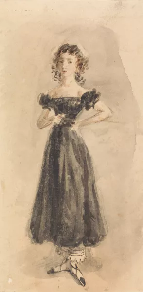 Study of a Young Girl, with Ringlets, in a Black Evening Dress by William Henry Hunt Oil Painting