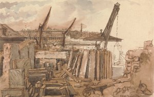 The Building of Waterloo Bridge by William Henry Hunt Oil Painting