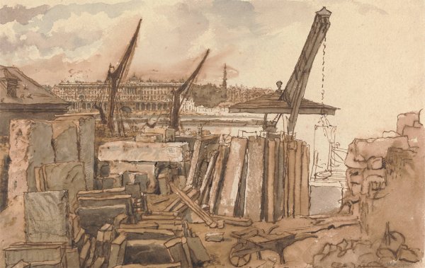 Main Product Photo of The Building of Waterloo Bridge  Painting by William Henry Hunt