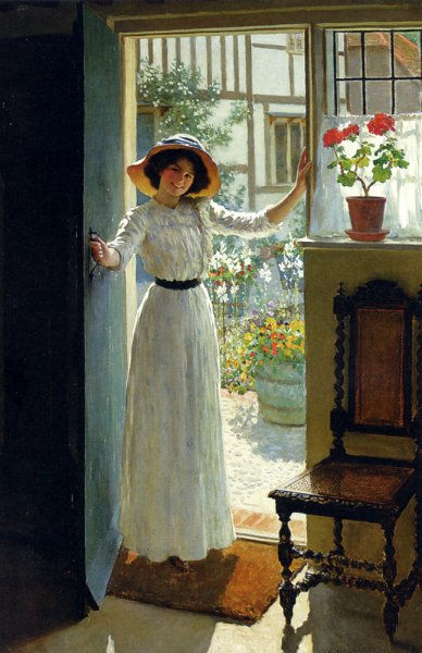 Main Product Photo of At The Cottage Door Painting by William Henry Margetson