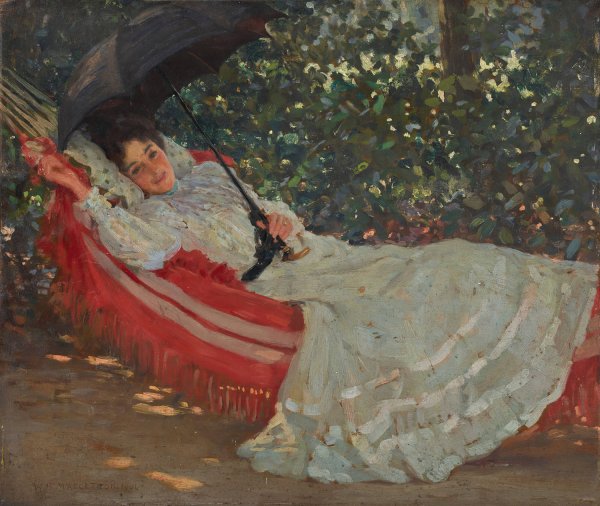 Main Product Photo of The Red Hammock  Painting by William Henry Margetson