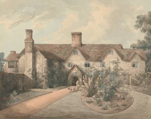 A Boy Playing a Drum in the Garden of a Country House by William Henry Pyne Oil Painting