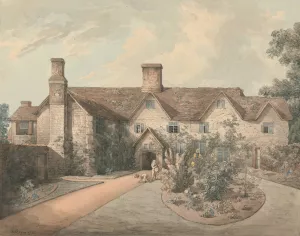 A Boy Playing a Drum in the Garden of a Country House by William Henry Pyne Oil Painting