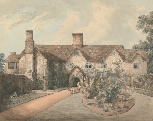 A Boy Playing a Drum in the Garden of a Country House  by William Henry Pyne - Hand-Painted Oil Painting Reproduction