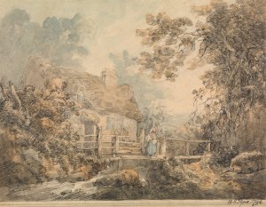 Cottage and Foot Bridge by William Henry Pyne Oil Painting