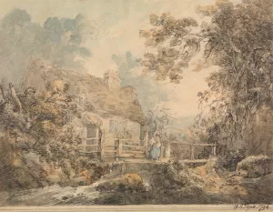 Cottage and Foot Bridge by William Henry Pyne Oil Painting