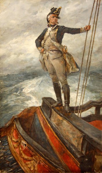 Naval Captain On The Poop Deck Taffrail by William Heysmann Overend - Hand-Painted Oil Painting Reproduction