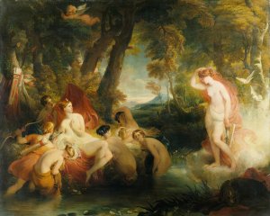 Venus in search of Cupid surprises Diana by William Hilton Oil Painting