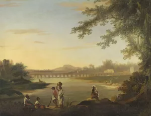 The Marmalong Bridge, with a Sepoy and Natives in the Foreground by William Hodges Oil Painting