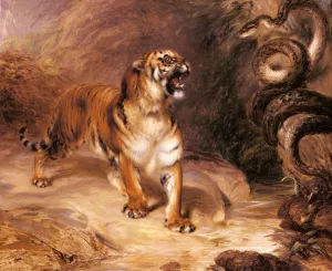 A Tiger and a Serpent by William Huggins Oil Painting