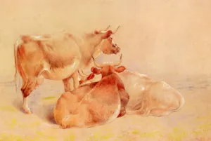 Cattle Resting 2 of 2 by William Huggins - Oil Painting Reproduction