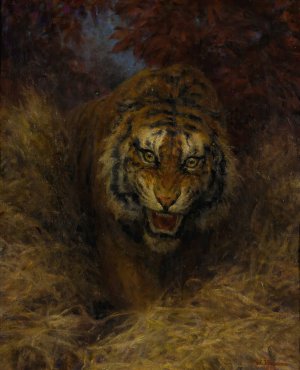 Tiger In The Grass by William Huggins Oil Painting