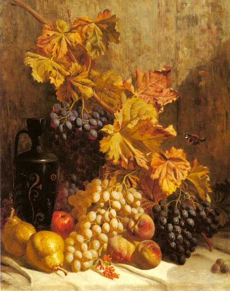 A Still Life with Grapes, Pears, Peaches, an Urn and a Butterfly