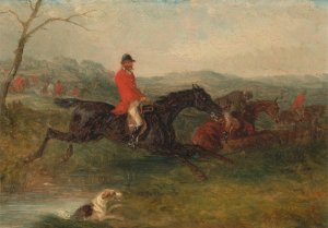 Foxhunting; Clearing a Brook by William J. Shayer Oil Painting