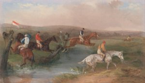 Steeplechasing- The Hurdle by William J. Shayer Oil Painting