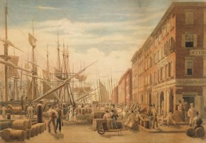 View of South Street, from Maiden Lane, New York City by William James Bennett Oil Painting