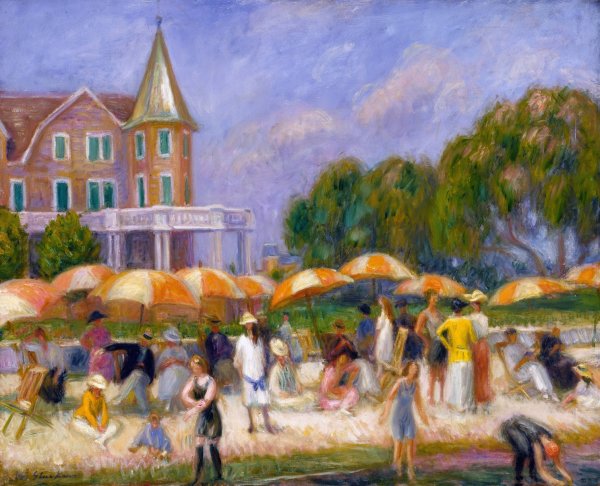 Beach Umbrellas at Blue Point  by William James Glackens - Hand-Painted Oil Painting Reproduction