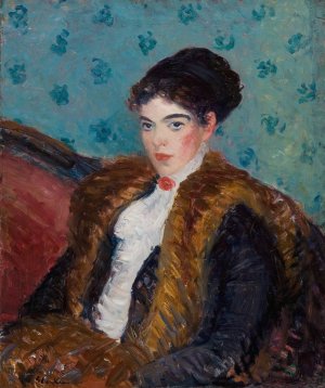 Girl with Fox Furs by William James Glackens Oil Painting
