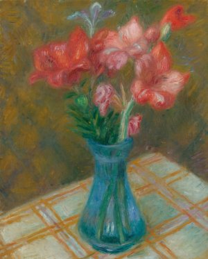 Gladiolas In Green Glass Vase by William James Glackens Oil Painting