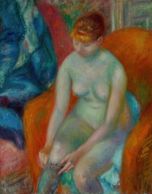 Nude Pulling On Stocking by William James Glackens Oil Painting