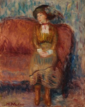 Woman Seated on Red Sofa by William James Glackens Oil Painting