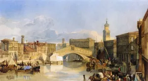 The Rialto Bridge, Venice by William James Muller Oil Painting