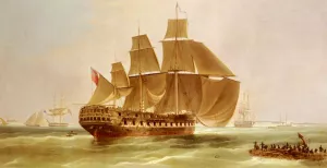 An East Indiaman Entering Madras Harbour, India by William John Huggins Oil Painting
