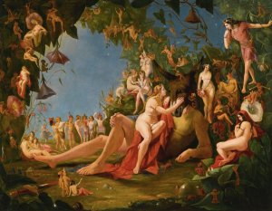 Scene from midsummer night's dream 'come sit thee down upon this flowery bed' by William John Montaigne Oil Painting