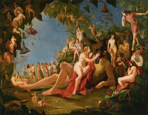 Scene from midsummer night's dream 'come sit thee down upon this flowery bed' by William John Montaigne - Hand-Painted Oil Painting Reproduction