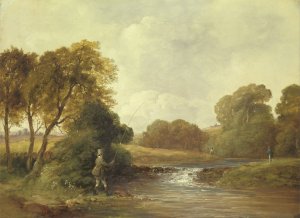 Fishing- Playing a Fish by William Jones Oil Painting