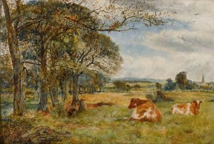 Cattle Grazing, With Sefton Church Beyond by William Joseph Julius Caesar Bond Oil Painting
