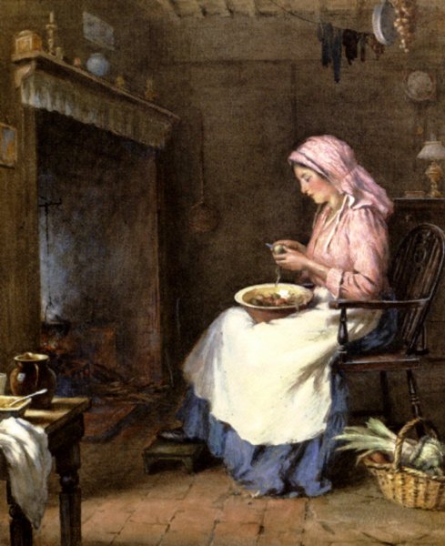 Main Product Photo of A Woman Peeling Vegetables Painting by William Kay Blacklock