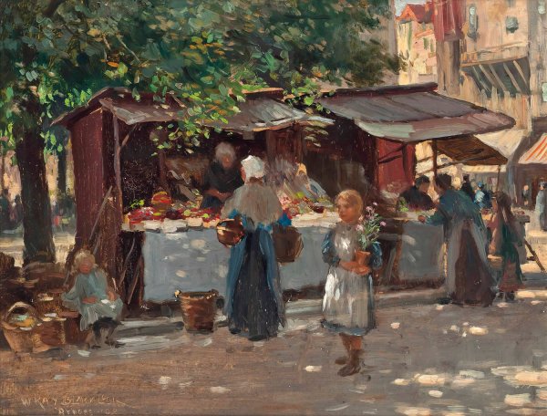 Main Product Photo of Market day, Bruges  Painting by William Kay Blacklock