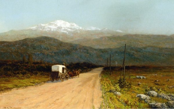 Mountain Landscape with Coach by William Lamb Picknell - Hand-Painted Oil Painting Reproduction
